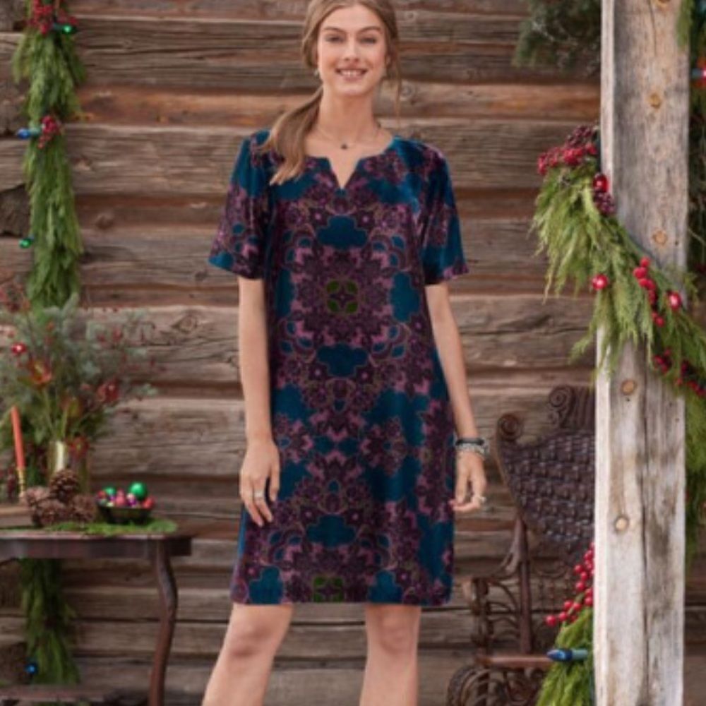 Sundance Nomi Teal Floral Velvet Mini Dress| Size L